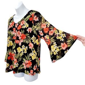 2/$20 Laura Petites Black & Red Flowers Top Blouse Size: XL